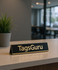 Black Metal Plate with Gold Engraving on a Walnut Deskplate with Card Slot - Effect Image 1