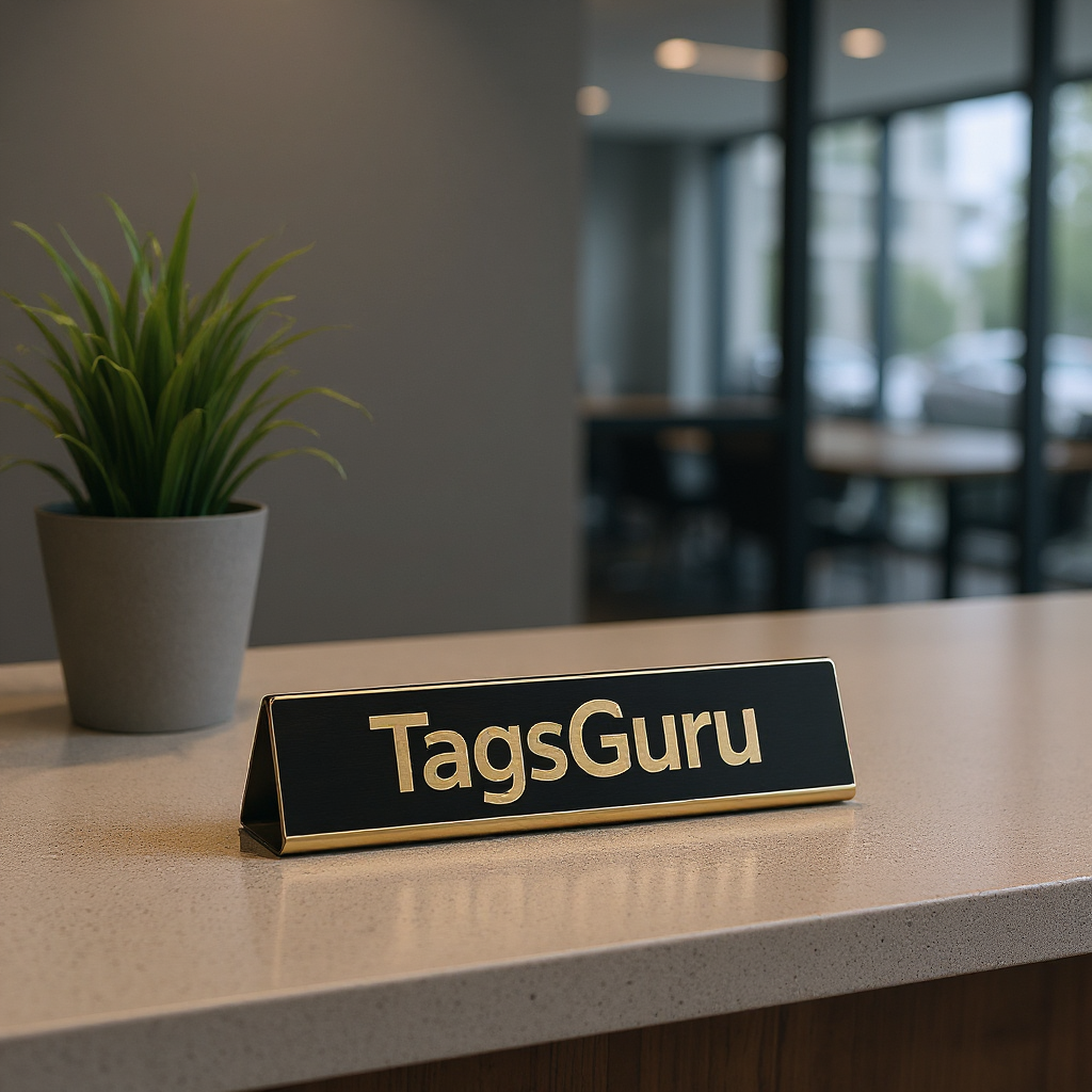 Black Metal Plate with Gold Engraving on a Walnut Deskplate with Card Slot - Effect Image 1