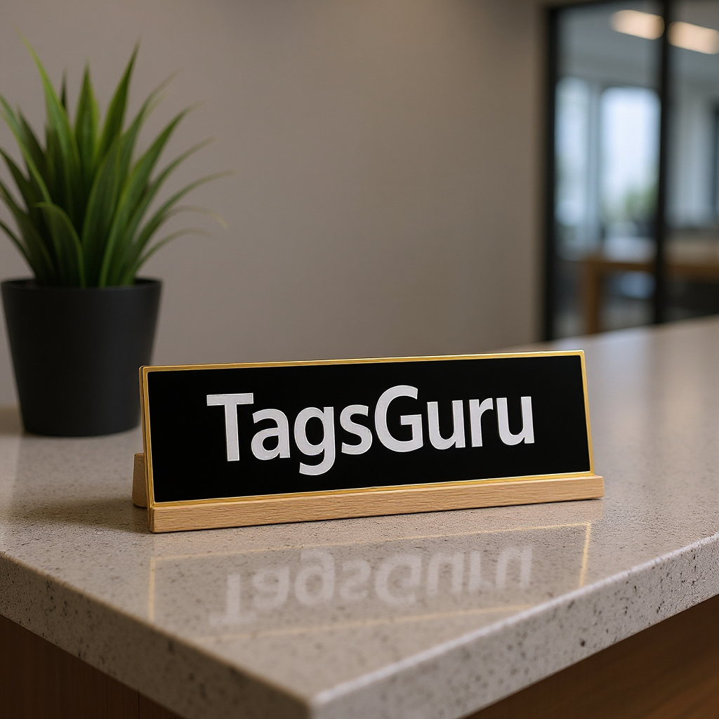 Solid Ash (wooden) Desk Plate - Black Metal Plate with Gold Engraving - Effect Image 1