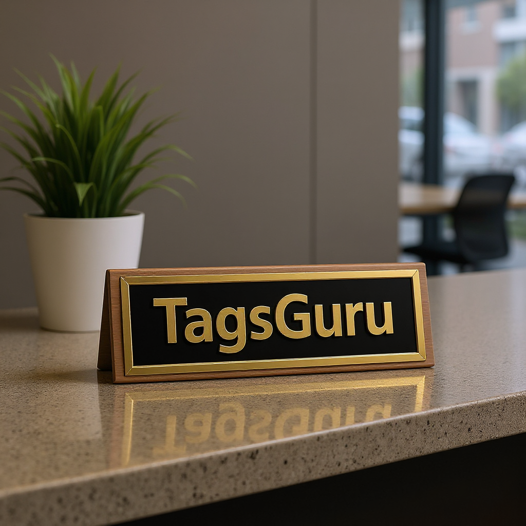 Solid Walnut Desk Plate - Black Metal Plate with Gold Engraving - Effect Image 1