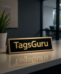 Solid Walnut Desk Plate - Black Metal Plate with Gold Engraving - Effect Image 2