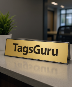Solid Walnut Desk Plate - Brushed Gold Metal Plate with Black Border - Effect Image 1