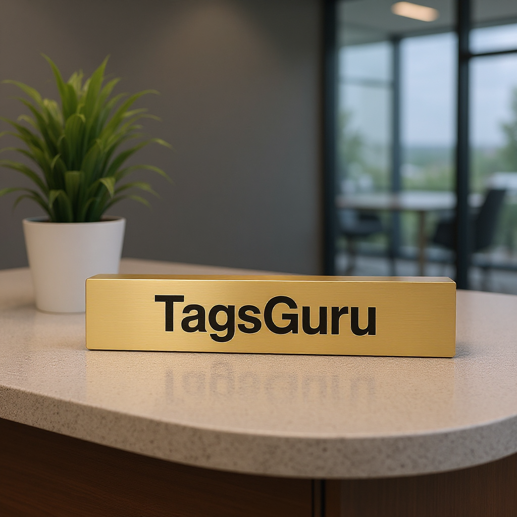 Solid Walnut Desk Plate - Brushed Gold Metal Plate - Effect Image 3