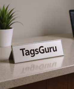 Solid Walnut Desk Plate - Brushed Silver Metal Plate with Shiny Silver Border - Effect Image 1