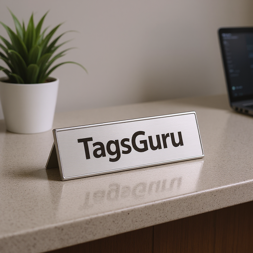 Solid Walnut Desk Plate - Brushed Silver Metal Plate with Shiny Silver Border - Effect Image 1