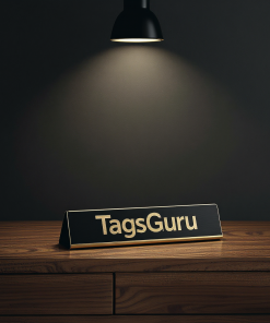 Black Metal Plate with Gold Engraving on a Walnut Deskplate with Card Slot - Product Image