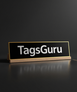 Solid Ash (wooden) Desk Plate - Black Metal Plate with Gold Engraving - Product Image