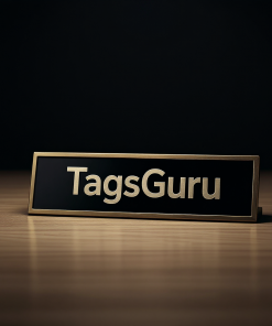 Solid Ash (wooden) Desk Plate - Black and Gold Metal Plate with Shiny Gold Border - Product Image