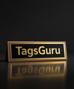 Solid Walnut Desk Plate - Black Metal Plate with Gold Engraving and Shiny Gold Border - Product Image
