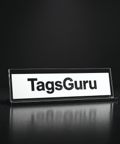 White Plastic Plate with Crimson Text - Product Image